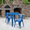 Emma and Oliver Commercial Grade 30" Round Blue Metal Indoor-Outdoor Table Set with 2 Arm Chairs - 2 of 4