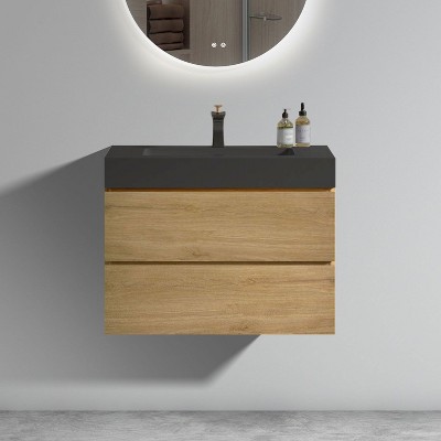 NicBex 29.9" Bathroom Vanity with Sink, One-piece Wall Mounted Vanity, Bathroom Cabinet Storage with 2 Spacious Drawers for Bathroom
