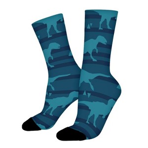 Dinosaur Blue Stripe Women Printed Crew Socks Funny Funky Socks Soft Polyester Novelty Gifts for Artists Men - 1 of 1