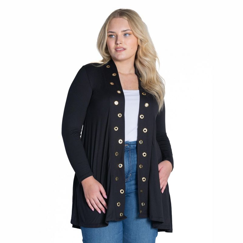 Womens Plus Size Long Sleeve Mid Thigh Open Front Cardigan, 1 of 5