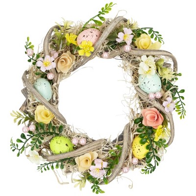 Northlight Flowers and Speckled Eggs Artificial Easter Wreath - 12"
