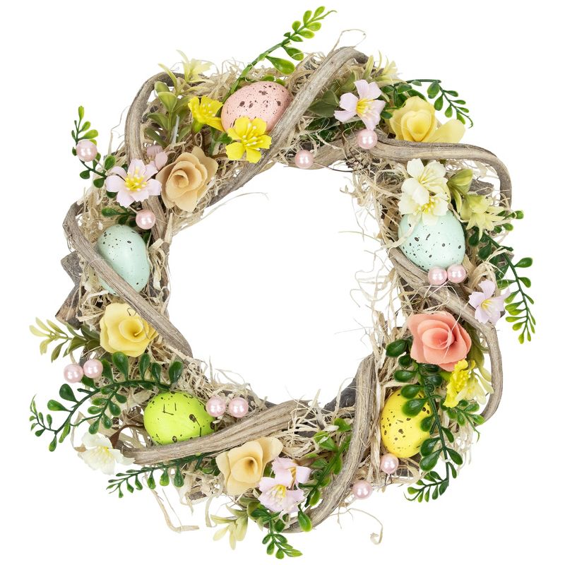 Northlight Flowers and Speckled Eggs Artificial Easter Wreath - 12", 1 of 6