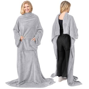 PAVILIA Fleece Wearable Blanket with Sleeves, Warm Cozy Soft Functional Lightweight Sleeved Throw Adults Men Women - 1 of 4