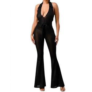 Women's Lurex Rib Deep V-Line Disco Jumpsuit - Aced It - 1 of 4