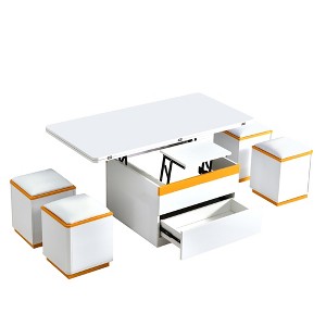 CLIHOME Modern Space Saving Center Table with Foldable Top, Multi-Functional Adjustable Lift-Top Coffee Table with 4 Storage Stools - 1 of 4
