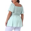 Agnes Orinda Women's Plus Size Smocked Square Neck Short Sleeve Ruffle Hem Shirred Pleat Casual Peplum Blouse - 4 of 4