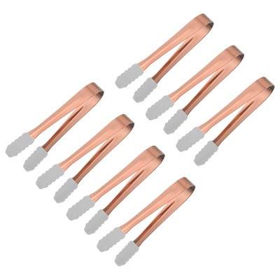 Unique Bargains Stainless Steel Tiny Desserts Ice Tongs with Silicone Head 7 Pcs
