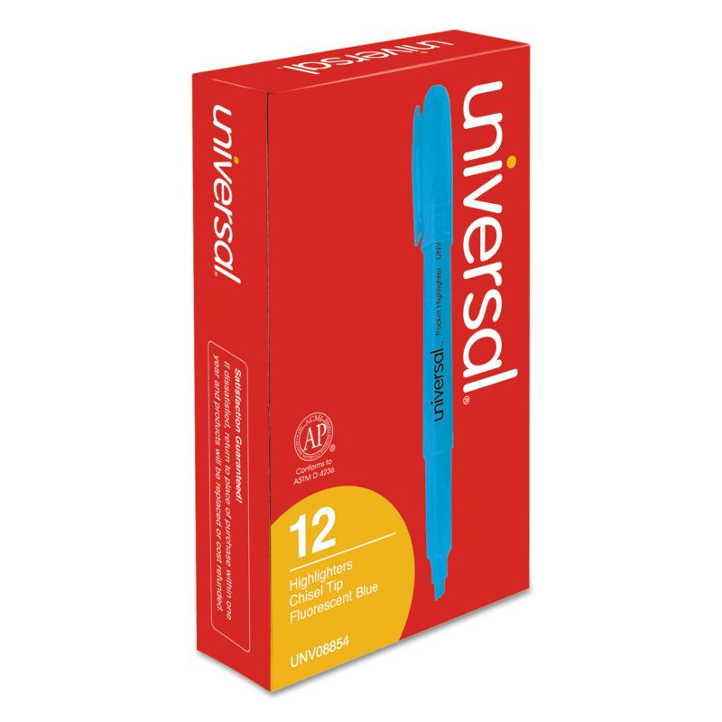 UNIVERSAL Pocket Clip Highlighter Chisel Tip Fluorescent Blue Ink Dozen 08854, 4 of 8
