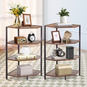 VECELO Corner Shelf, 4-Tier Display Shelves, Wood Storage Stand with Metal Frame for Small Space, Black/Brown/White/Gray/Gold - 1 of 4