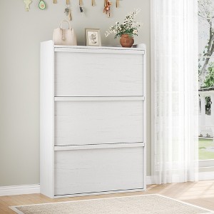 Wooden Shoe Cabinet, 3 Flip Drawers Shoe Organizer with Adjustable Shelves, Space-Saving Hidden Shoe Rack for Hallway or Entryway, White - 1 of 4