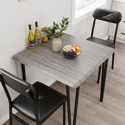 3-Piece Small Square Dining Table Set for 2 - Space Saving Wooden Kitchen Table with Upholstered Chairs