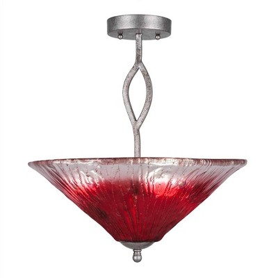 Toltec Lighting Revo 3 - Light Flush Mount in  Aged Silver with 16" Raspberry Crystal Shade