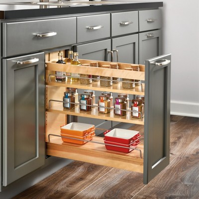 Rev-A-Shelf 11" Pullout Storage Organizer for Base Kitchen/Bathroom Cabinets, Spice Rack/Pantry Shelves with Soft-Close Slides, Wood, 448-BDDSC-11C — фото 3