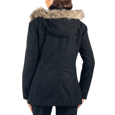 Alpine Swiss Duffy Womens Wool Blend Toggle Coat Removable Faux Fur Hood Classic Duffle Overcoat Warm Winter Jacket BLK M — фото 7