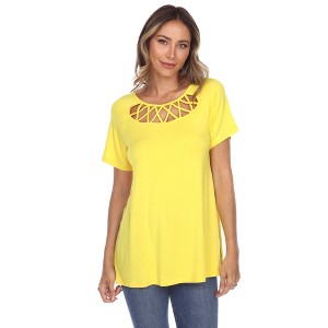 Women's Crisscross Neck Short Sleeve Top - White Mark - 1 of 4