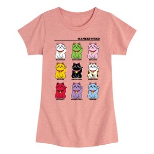 Girls' - Instant Message - Lucky Cat Fitted Short Sleeve Graphic T-Shirt - 1 of 4
