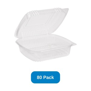 Inno-Pak 8" x 8" x 3" Clamshell Container 1-Compartment Clear RPET - Pack of 80 - 1 of 3