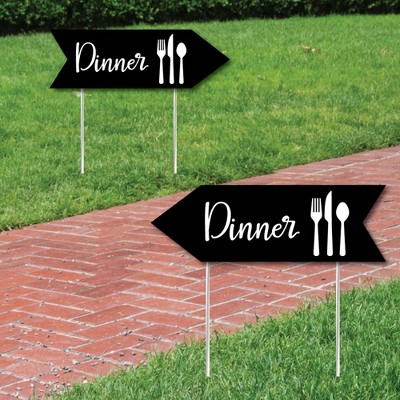 Big Dot of Happiness Black Wedding Dinner Signs - Wedding Sign Arrow - Double Sided Directional Yard Signs - Set of 2 Dinner Signs