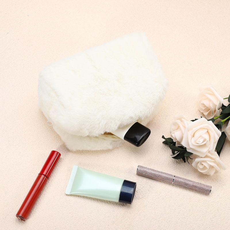 Unique Bargains Cosmetic Travel Zipper Multi-functional Small Plush Makeup Bag 1 Pc, 2 of 7