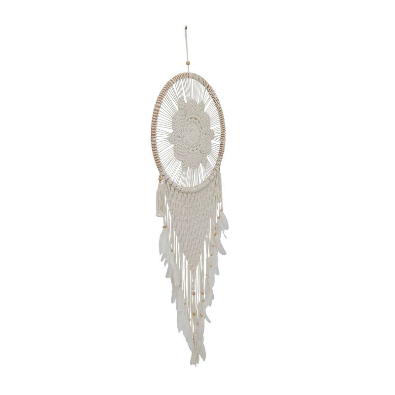 Cotton Macrame Handmade Intricately Woven Dreamcatcher Wall Decor with Beaded Fringe Tassels White - Olivia & May, 5 of 7