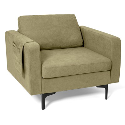 Costway Modern Linen Fabric Accent Armchair Single Sofa w/ Side Storage Pocket Orange