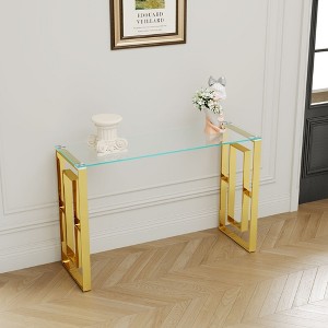 PAGED Console Table Modern Minimalist Entryway Table Metal Side Table with Glass Tabletop and Stainless Steel Legs for Living Room, Entrance - 1 of 4