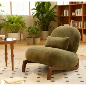 Velvet Armless Accent Chair, Modern Lounge Chair with Solid Wood Legs, Cute Upholstered Seat for Living Room Bedroom-3irtyhousy - 1 of 4