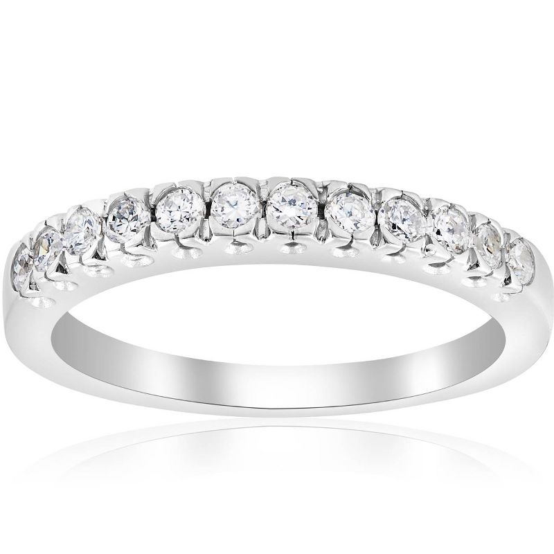 Pompeii3 5/8ct Pave Diamond French Prong Set Wedding Ring 14K White Gold, 1 of 5