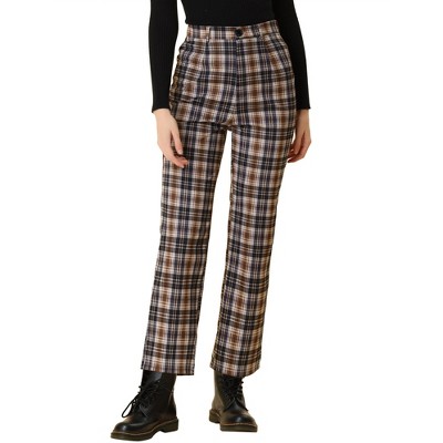 Allegra K Women's Plaid Elastic Waist Casual Work Office Long Trousers Black  Beige Small : Target