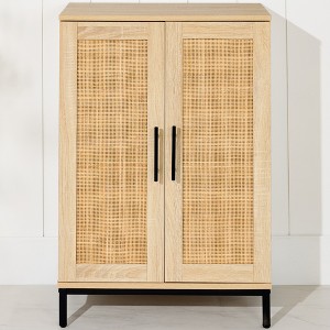 Best Choice Products 2-Door Natural Rattan 34 x 24in Storage Cabinet for Bathroom, Living, Dining w/ Adjustable Shelves - 1 of 4
