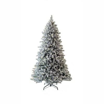 King Of Christmas 9ft Pre-Lit Snow Flocked Artificial Christmas Tree, King Flock Xmas Tree with 1100 Warm White Lights