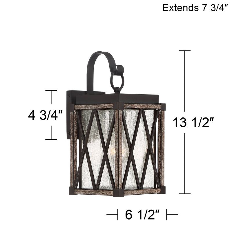 Possini Euro Design Brawley Rustic Industrial Outdoor Wall Light Fixture Bronze Wood Grain 13 1/2" Clear Seedy Glass for Post Exterior Barn Deck House, 4 of 8