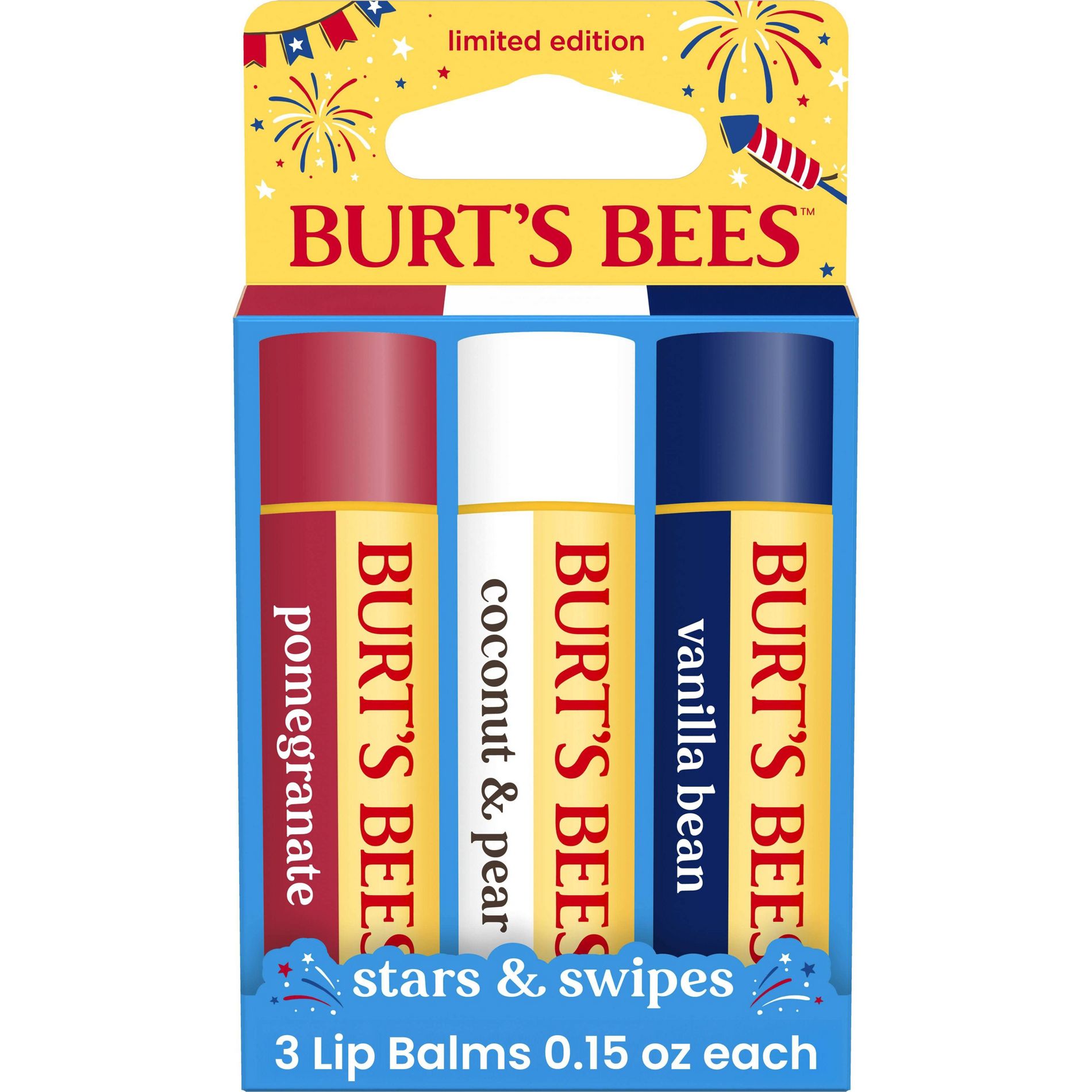 Burt's Bees Stars and Swipes Lip Balms - 0.45oz/3pk: Moisturizing, Paraben-Free, Sulfate-Free, Phthalate-Free