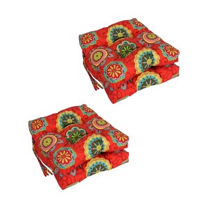 Blazing Needles, 16-inch Spun Polyester Patterned Outdoor Square Tufted Chair Cushions (Set of 4) - 1 of 2