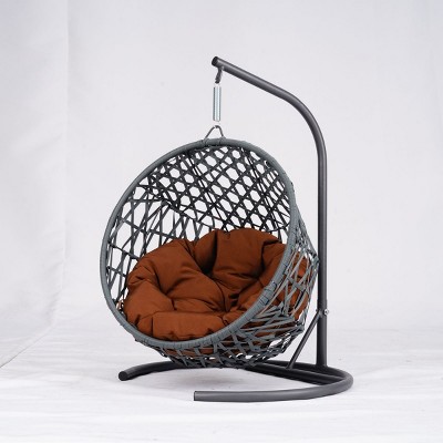 LAOTIES Cat Swing Bed with Stand and Cushion,Indoor Rattan Wicker Egg Chair Hammock for Cats,Small Dogs And Other Small Pets
