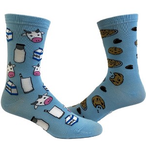 Crazy Dog T-Shirts Women's Milk And Cookies Socks Funny Dessert Snack Graphic Novelty Footwear - 1 of 4