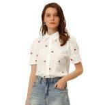 Allegra K Women's Collared Embroidery Flower Short Sleeve Button Up Shirt
