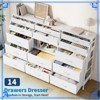 55" Fabric Dresser with 14 Drawers, 2 Shelves & Side Pocket, Sturdy Steel Frame, Wood Top, Anti-Tip Kit for Bedroom and Living Room - 3 of 4