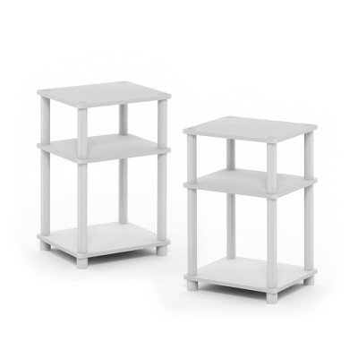 Modern Black and White 3-Tier Wood End Tables, Set of 2