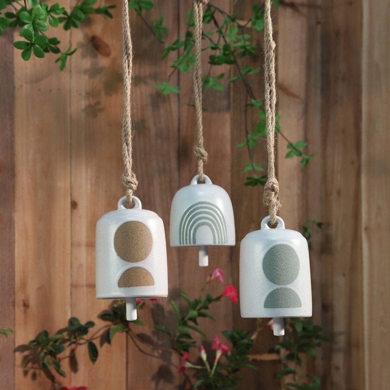 5&#34; Ceramic Hanging Bell Circles White/Green - Sagebrook Home, 5 of 6