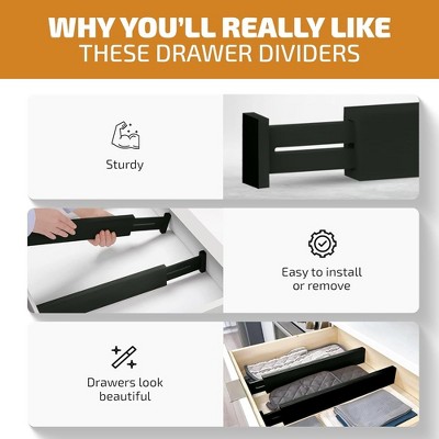 Black Adjustable Bamboo Drawer Dividers, 16-22" Expandable, 4-Pack