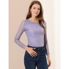 Allegra K Women's Slim Fit Sheer-Long-Sleeves Flower Embroidery Lace Top - 2 of 4