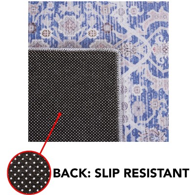 Blue and Rust 6' x 6' Square Washable Synthetic Area Rug