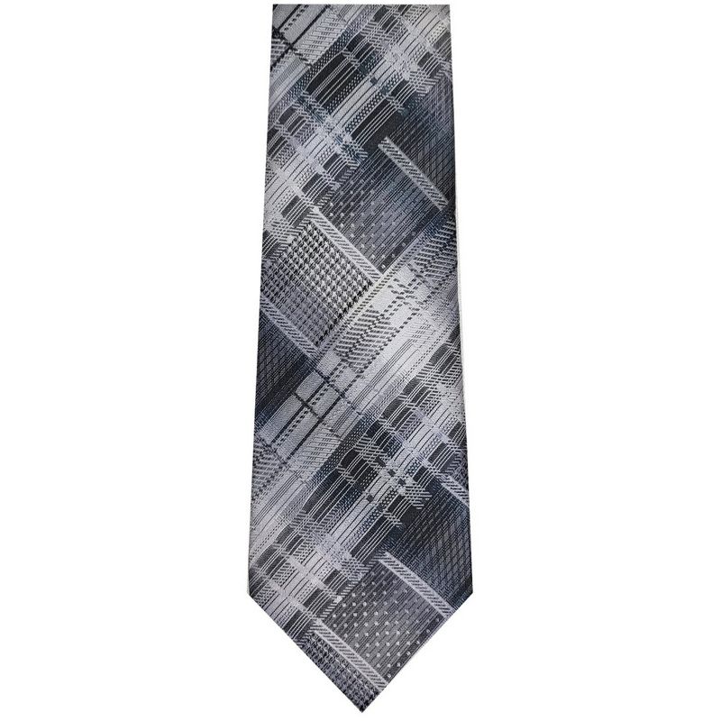TheDapperTie Men's Black And Gray Stripes Necktie with Hanky, 1 of 2