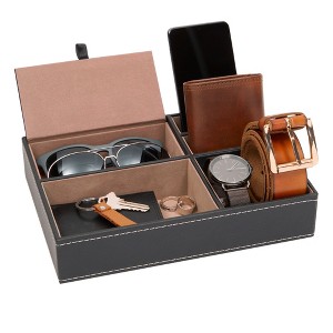 5 Compartment Faux Leather Valet Catchall Tray Organizer for Wallet, Keys, Phone - 10 x 7.3 x 2 in - 1 of 4