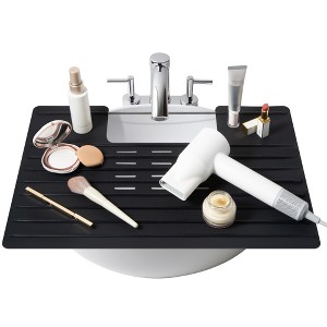 Maplefield Bathroom Foldable Sink Cover - Heat Resistant Silicone Mat & Makeup Mat - Bathroom Space Saver Sink Cover (Black) - 1 of 4