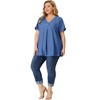Agnes Orinda Women's Plus Size Casual V Neck Lounge Around Short Sleeve Solid Chambray Blouses - 4 of 4