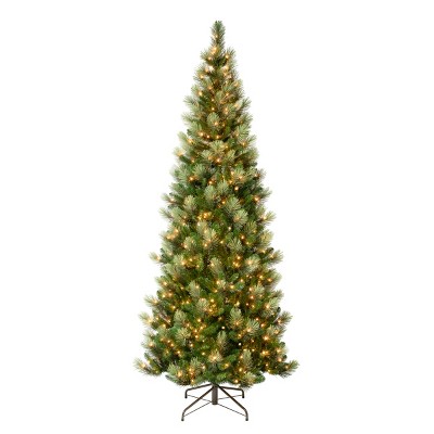 National Tree Company First Traditions Pre-Lit Charleston Pine Snowy Slim Christmas Tree, Clear Incandescent Lights, Plug In, 9 ft