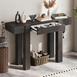 Polibi Solid Wood Console Table with Hidden Storage and Built-in Charging Hub - 1 of 4