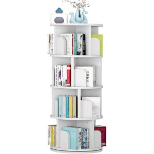 4 Tier Rotating Bookshelf Tower, Floor Standing Storage Rack, 360 Degree Revolvin Bookcase, Wood Narrow Bookshelf for Small Space - 1 of 4